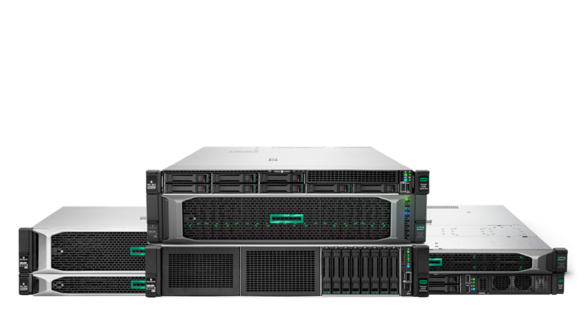 HPE ProLiant Gen10 Plus server family including DL360, DL380, DL325, and DL385 rack servers